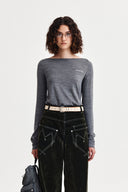 ESSENTIAL BOAT NECK KNIT TOP IN GRAY image 1