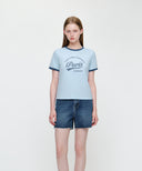 W VINTAGE CURSIVE LOGO RINGER TEE IN SKY BLUE