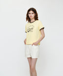 W VINTAGE CURSIVE LOGO RINGER TEE IN BUTTER