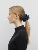 CLASSIC LOGO DENIM PATTERN HAIR SCRUNSHIE IN DARK BLUE