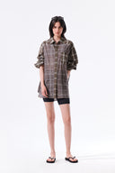 MIXED CHECK OVER FIT SHIRT IN BROWN image 10