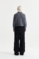 BOUCLE KNIT ZIP UP CARDIGAN IN CHARCOAL GREY image 7