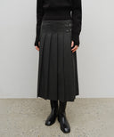 W SIDE BUCKLE PLEATED MIDI SKIRT IN CHARCOAL GREY image 14