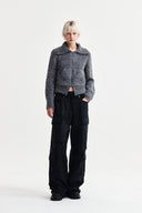 BOUCLE KNIT ZIP UP CARDIGAN IN CHARCOAL GREY image 8