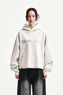 RAW EDGE HEM SWEAT HOODY IN LIGHT BEIGE image 17