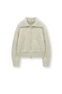 BOUCLE KNIT ZIP UP CARDIGAN IN LIGHT BEIGE image 11