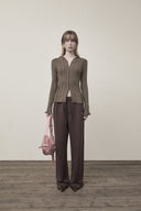 LOGO POINT DAMAGE SLIM HOODY CARDIGAN IN KHAKI BROWN image 5