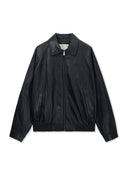 SMALL LOGO FAUX LEATHER ZIP UP JUMPER IN BLACK image 1
