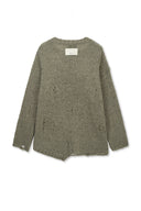 ASYMMETRIC DAMAGED KNIT PULLOVER IN KHAKI image 2