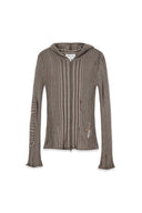 LOGO POINT DAMAGE SLIM HOODY CARDIGAN IN KHAKI BROWN image 1