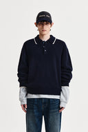 BACK LOGO COLLAR KNIT TOP FOR MEN IN DARK NAVY image 1