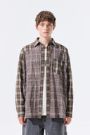 MIXED CHECK OVER FIT SHIRT IN BROWN image 11