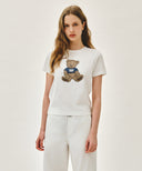 W DOODLE BEAR TEE IN WHT/ BEG image 10