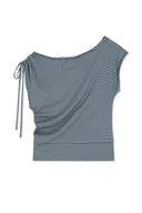 DRAPED ASYMMETRIC SLEEVELESS TOP IN SMOKE BLUE image 2