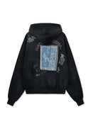 VINTAGE WASHED GRAFFITI HOODY ZIP UP IN BLACK image 2