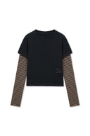 GRAFFITI LOGO STRIPE LAYERED TOP IN BLACK image 1