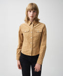 W SLIM FIT VELVET CORDUROY SHIRT IN CAMEL image 2