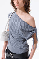 DRAPED ASYMMETRIC SLEEVELESS TOP IN SMOKE BLUE image 11