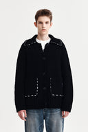HANDMADE COLLAR KNIT CARDIGAN FOR MEN IN BLACK image 1