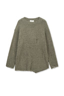 ASYMMETRIC DAMAGED KNIT PULLOVER IN KHAKI image 1