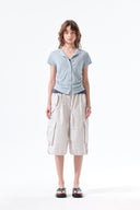WASHED COTTON PATCH POCKET BERMUDA PANTS IN LIGHT GRAY image 6