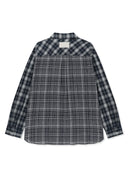 MIXED CHECK OVER FIT SHIRT IN NAVY image 3