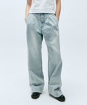 W LOW-WAIST TUCK WIDE DENIM PANTS IN LIGHT BLUE image 1
