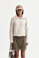 BOUCLE KNIT ZIP UP CARDIGAN IN LIGHT BEIGE image 10