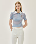 W STRIPE COLLAR TEE IN LIGHT BLUE