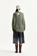 ASYMMETRIC DAMAGED KNIT PULLOVER IN KHAKI image 7
