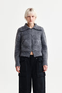 BOUCLE KNIT ZIP UP CARDIGAN IN CHARCOAL GREY image 1