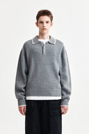 BACK LOGO COLLAR KNIT TOP FOR MEN IN GRAY image 1