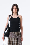 LABEL DETAIL HALTER TANK TOP IN BLACK image 5