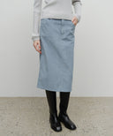 W CLASSIC CORDUROY MIDI SKIRT IN SKY BLUE image 14