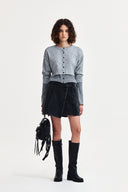 LAYERED TEXTURE KNIT CARDIGAN IN GRAY image 8