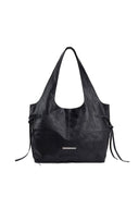 SIDE STRING LEATHER BIG SHOULDER BAG IN BLACK image 5