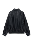 SMALL LOGO FAUX LEATHER ZIP UP JUMPER IN BLACK image 2