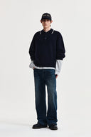 BACK LOGO COLLAR KNIT TOP FOR MEN IN DARK NAVY image 8