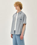 M CHECK HALF SLEEVE SHIRT IN IVORY image 2