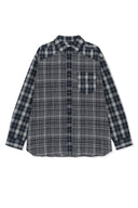 MIXED CHECK OVER FIT SHIRT IN NAVY image 2