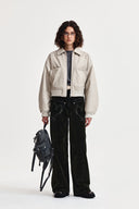 FAUX LEATHER OUTPOCKET JUMPER IN LIGHT GRAY image 8