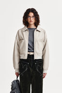 FAUX LEATHER OUTPOCKET JUMPER IN LIGHT GRAY image 1