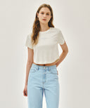 W SILVER LETTERING CROP TEE IN IVORY image 11