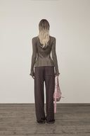 LOGO POINT DAMAGE SLIM HOODY CARDIGAN IN KHAKI BROWN image 7
