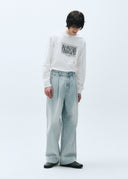 M LOW-WAIST TUCK WIDE DENIM PANTS IN LIGHT BLUE
