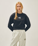 W FLOWER CLASSIC LOGO CROP SWEATSHIRT IN CHARCOAL GREY image 11