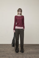 DIAGONAL TEXTURE KNIT TOP IN BURGUNDY image 9