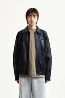 SMALL LOGO FAUX LEATHER ZIP UP JUMPER IN BLACK image 11