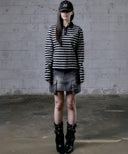 DELVE BACK LEATHER CARGO DENIM SKIRT IN BLACK