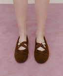W CROSS BANDING SHEARING FLAT SHOES IN BROWN image 14